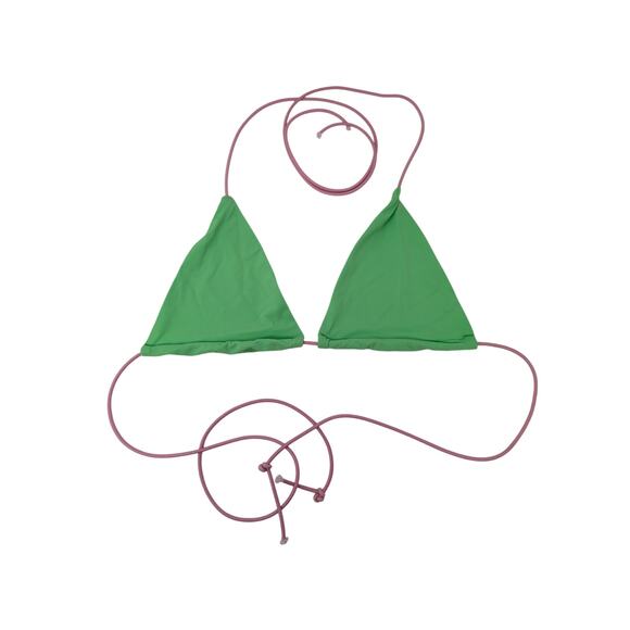 Danielle Guizio Triangle String Bikini Top Bathing Suit Green Pink Beach Summer - Picture 1 of 2
